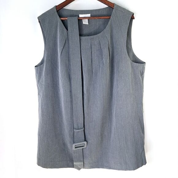 Spiegel Tops - Spiegel Gray Pinstripe Sleeveless Tank Top Belted Business Office Blouse Sz 20W